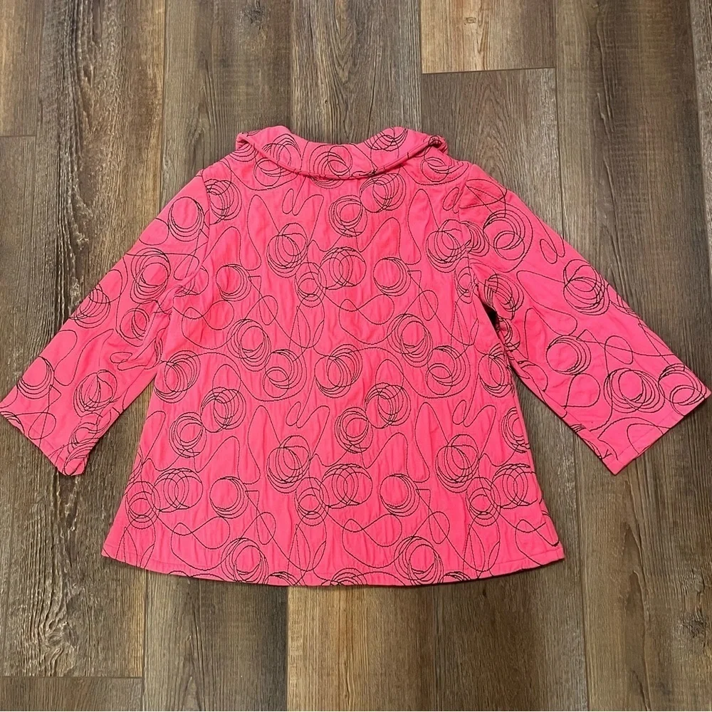 ANDRIA LIEU Francesca Jacket Sz Petite M Pink Black Embroidered Stretch‎ Buttons